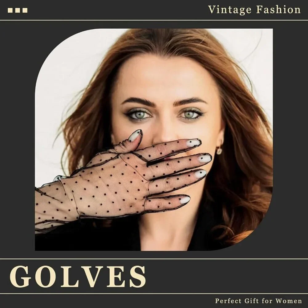 Women's Black Long Tulle Pearl Long Sleeves Gloves Bridal Party Prom Costumes
